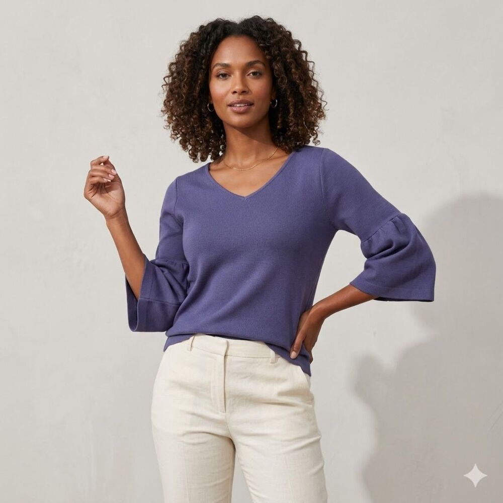 Ann Taylor Dusty Purple Double V Top Lantern Sleeves XS